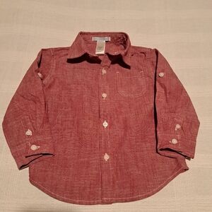 Janie and Jack boys size 18-24 months red heather button up shirt, tabs sleeve